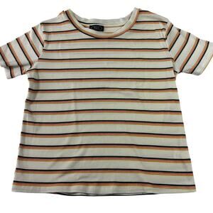 Ribbed Striped Tee Cream Red Mustard Green Fitted Retro Style, Womens Sz M, Fury